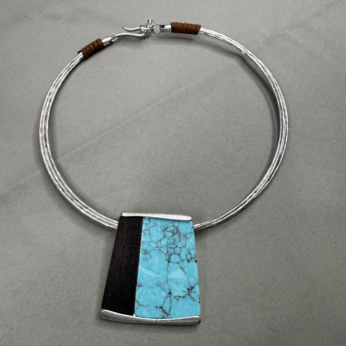 RLM Soho turquoise and onyx inlay pendant on a silver collar necklace